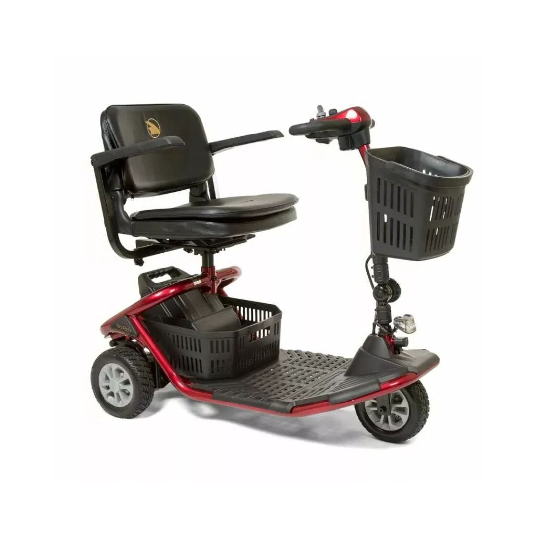 Golden Technologies LiteRider 3-Wheel electric mobility scooter with black seat and red frame