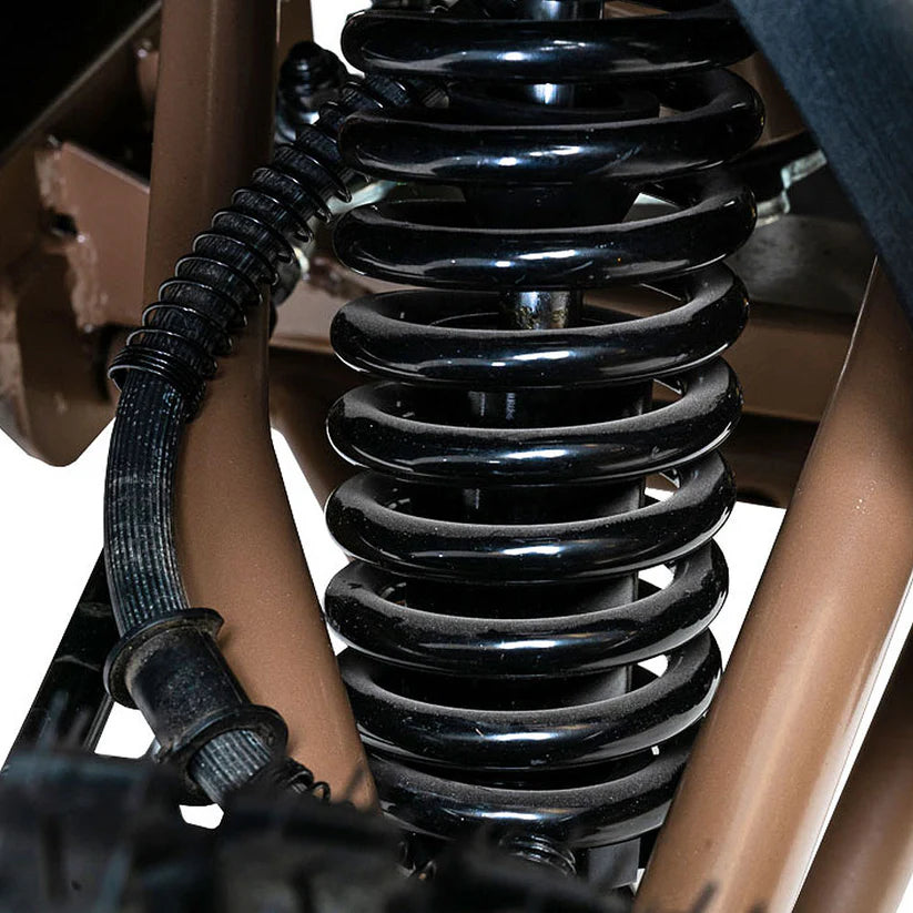 Close-up of the suspension spring system on the Pride Mobility Baja Wrangler 2