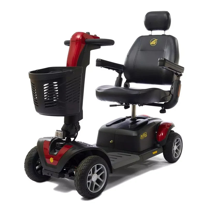 Golden Technologies Buzzaround LX Luxury 4-Wheel mobility scooter with black seat and red frame