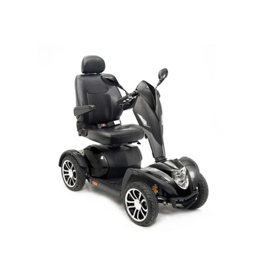 Drive Medical Cobra GT4 black four-wheel mobility scooter with padded seat and armrests