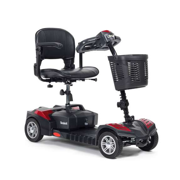 Drive Medical Scout-LT4 black mobility scooter with comfortable seat and front basket
