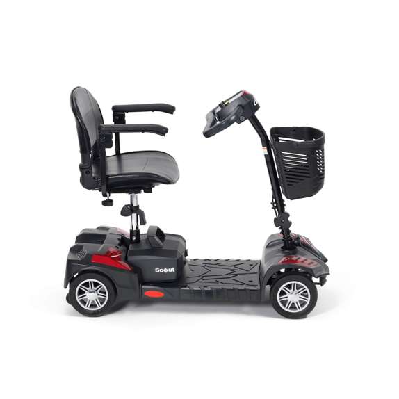 Drive Medical Scout-LT4 four-wheel mobility scooter with cushioned seat and front basket