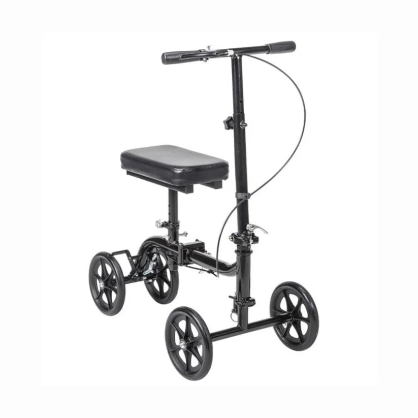 Drive Medical Economy Folding Knee Walker with padded seat and four wheels for mobility assistance