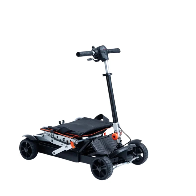 Feather 27X Scooter foldable electric scooter with black frame and four wheels for easy transport