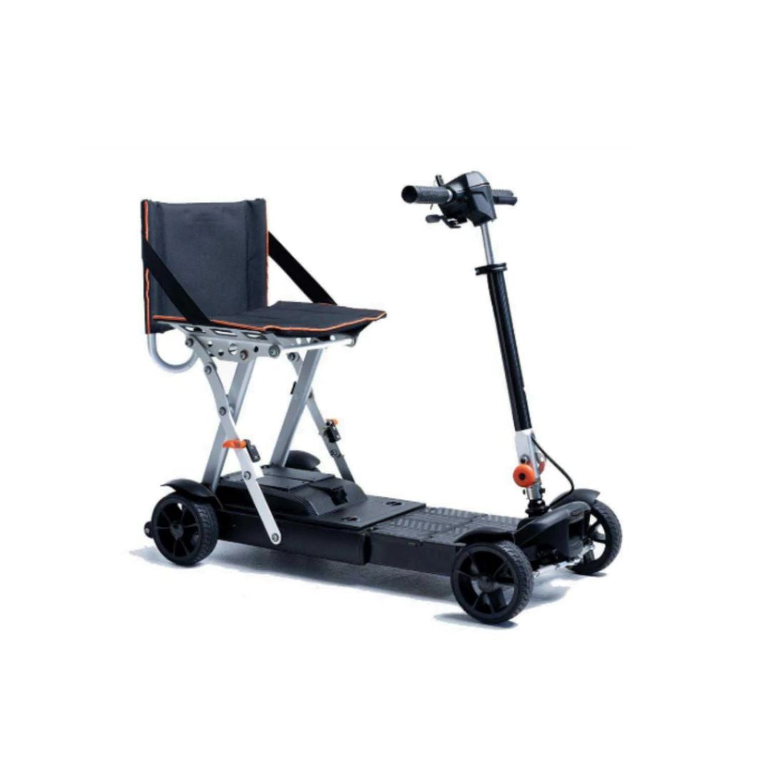 Feather 27X Scooter with foldable seat and black frame for comfortable urban rides