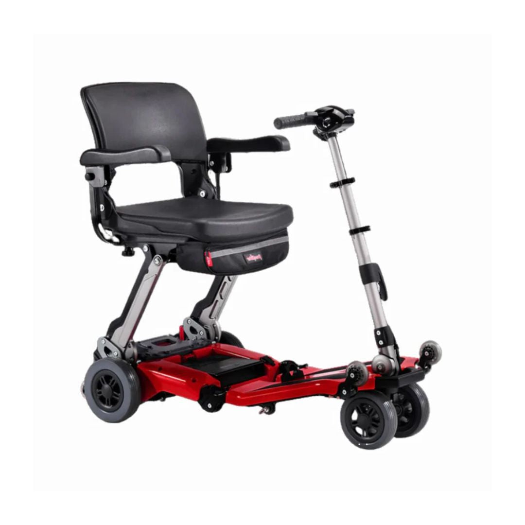 Free Rider USA Luggie Super lightweight red and black mobility scooter with padded seat and handlebar