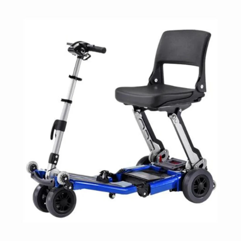 FreeRider USA Luggie Standard blue foldable mobility scooter with black seat and handlebars