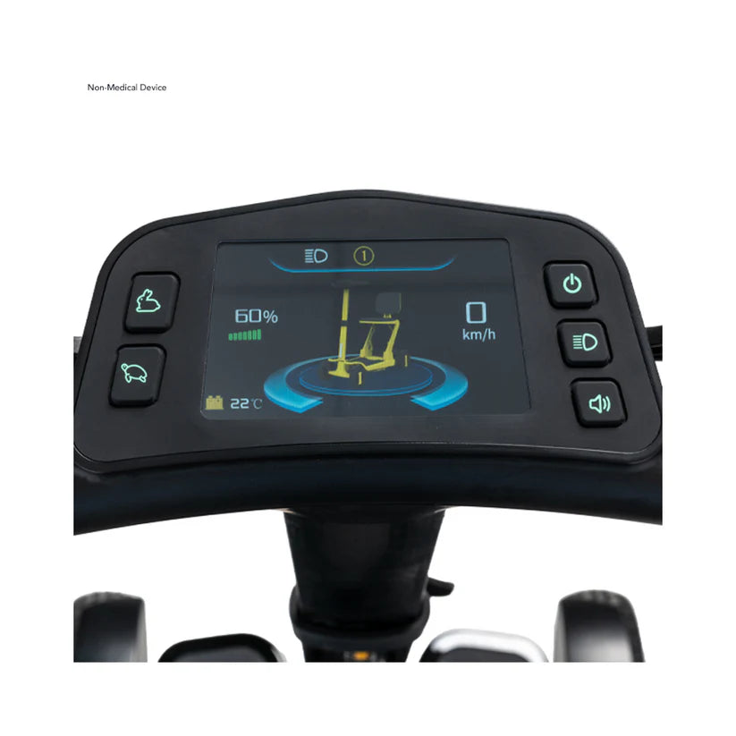 Pride Mobility Go Go Carbon scooter digital control panel with speed and battery display