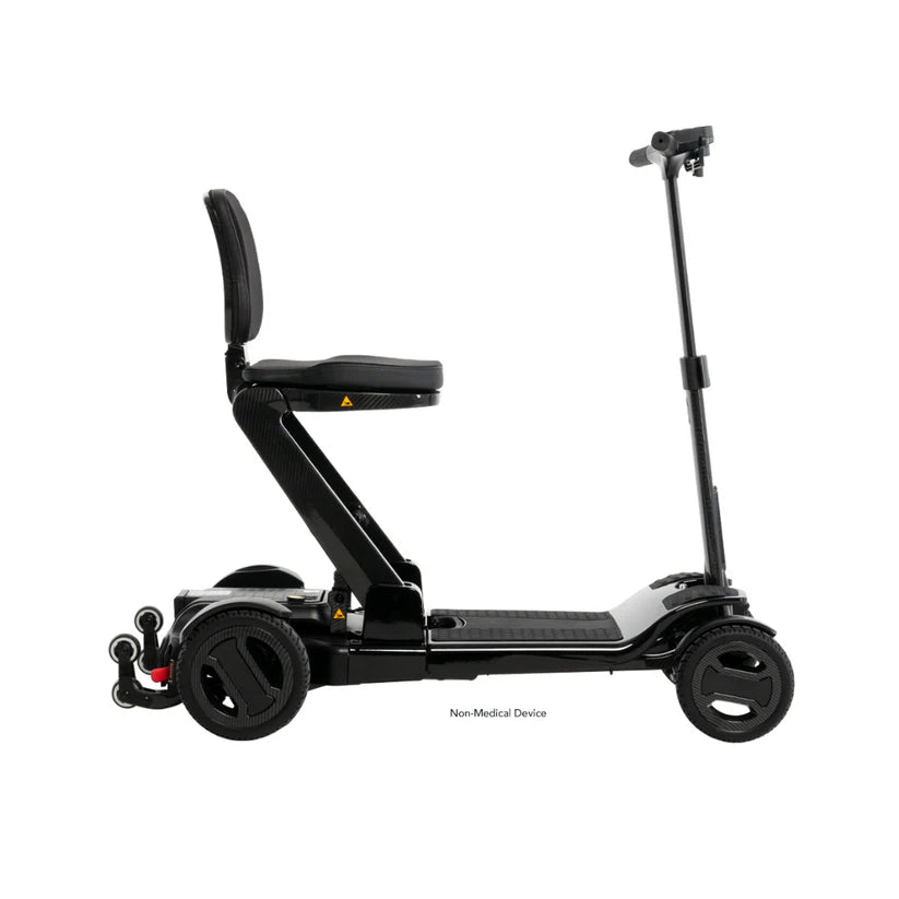 Pride Mobility Go Go Carbon compact lightweight mobility scooter in black with foldable seat and three wheels
