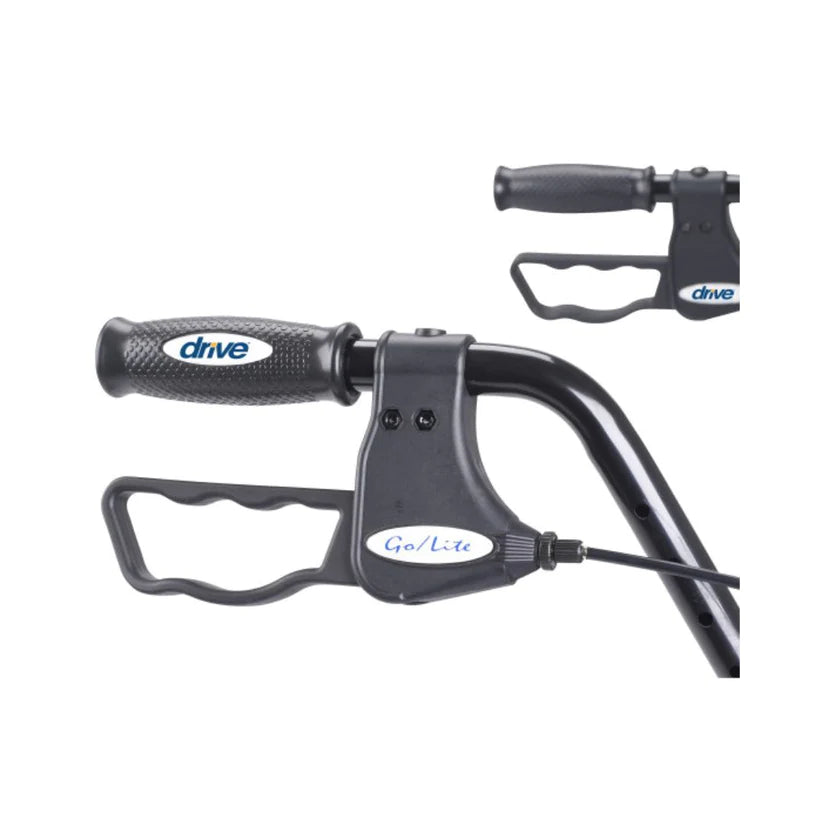 Drive Go-Lite Bariatric Steel Rollator close-up of ergonomic black handle grips and brake lever