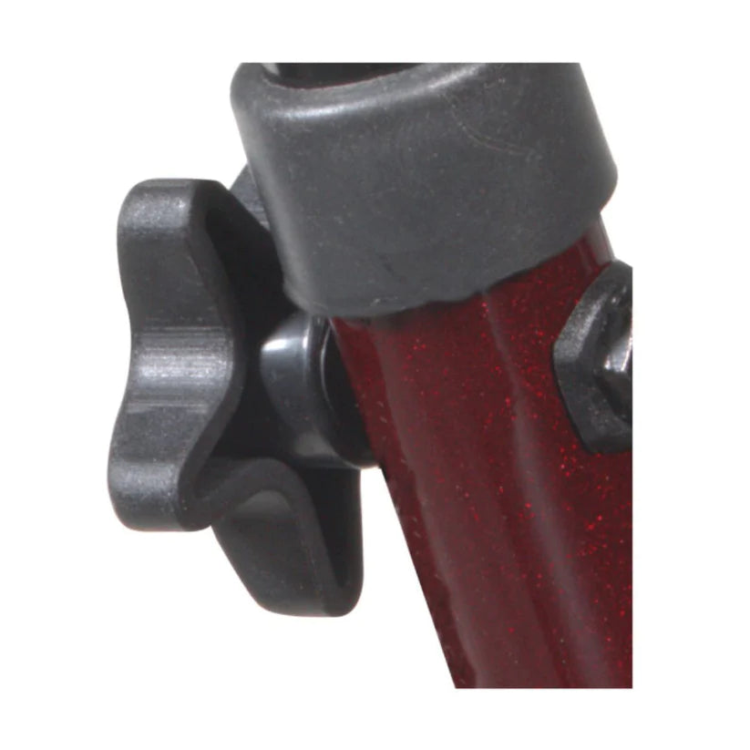 Close-up of adjustment knob on Drive Go-Lite Bariatric Steel Rollator with red frame