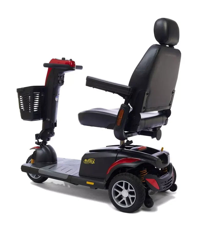 Golden Technologies Buzzaround LX Luxury 3-Wheel mobility scooter with black seat and front basket