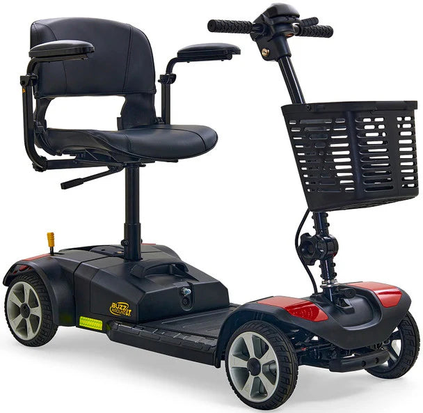 Golden Technologies Buzzaround LT 4-Wheel Mobility Scooter with black seat and front storage basket