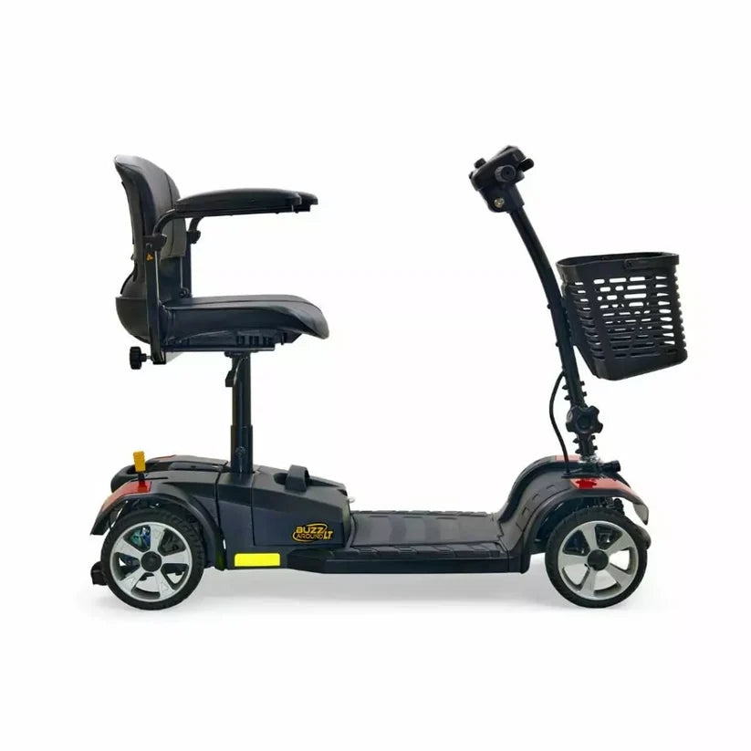 Golden Technologies Buzzaround LT 4-Wheel Mobility Scooter in black with adjustable seat and front basket