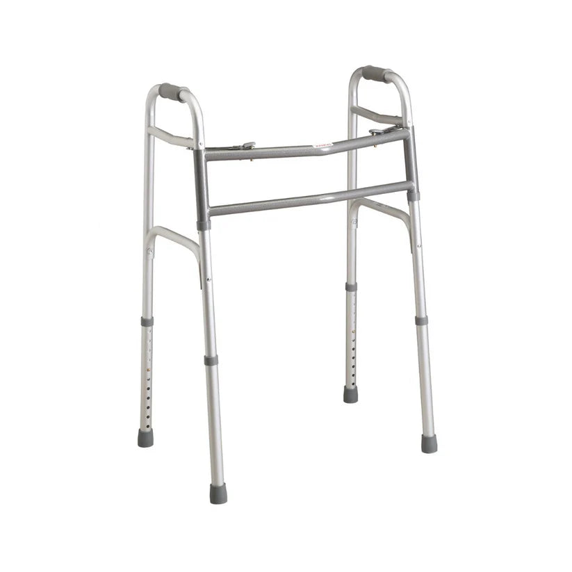 Medline 2 Button Folding Walker with adjustable height and durable aluminum frame for mobility support