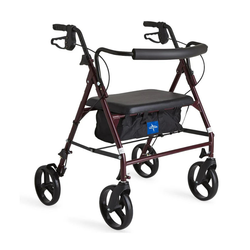 Medline Bariatric Heavy Duty Rollator with large wheels padded seat and storage bag