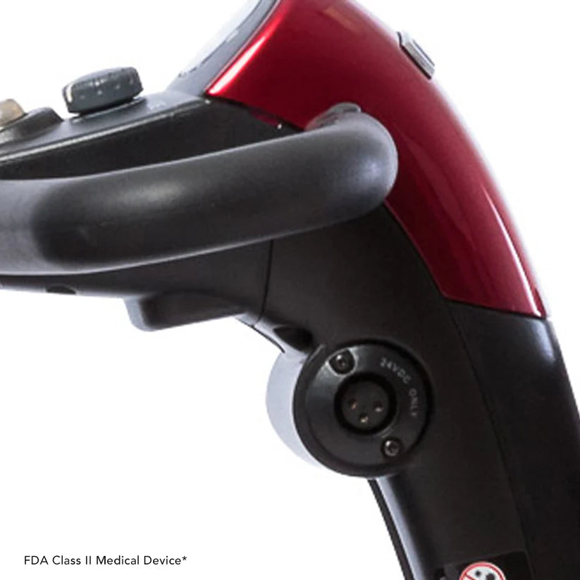 Close-up of control panel and handlebar on Pride Mobility Go Go Sport 3-Wheel Mobility Scooter