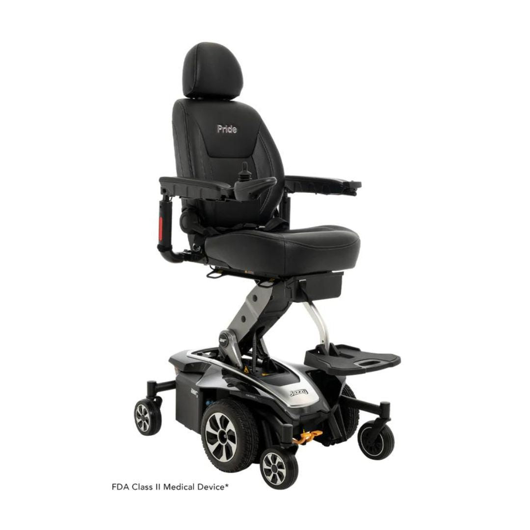Pride Jazzy Air 2 Elevating Power Chairs in black with adjustable height and ergonomic design