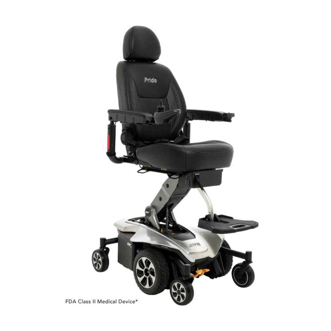 Pride Jazzy Air 2 Elevating Power Chairs with black padded seat and adjustable armrests
