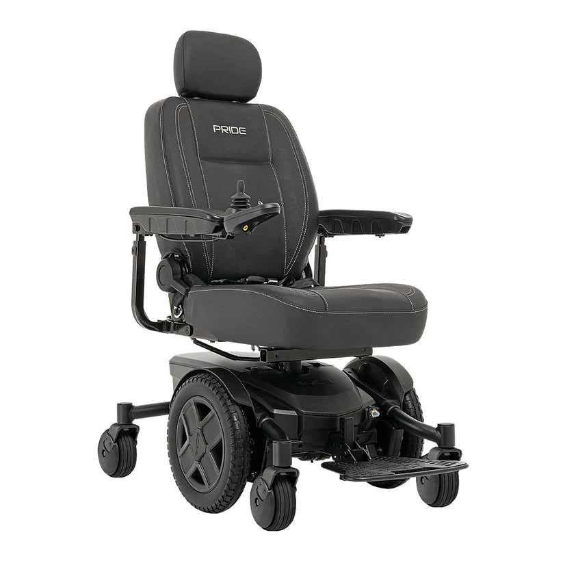 Pride Jazzy EVO 613 Power Chair black electric wheelchair with cushioned seat and armrests