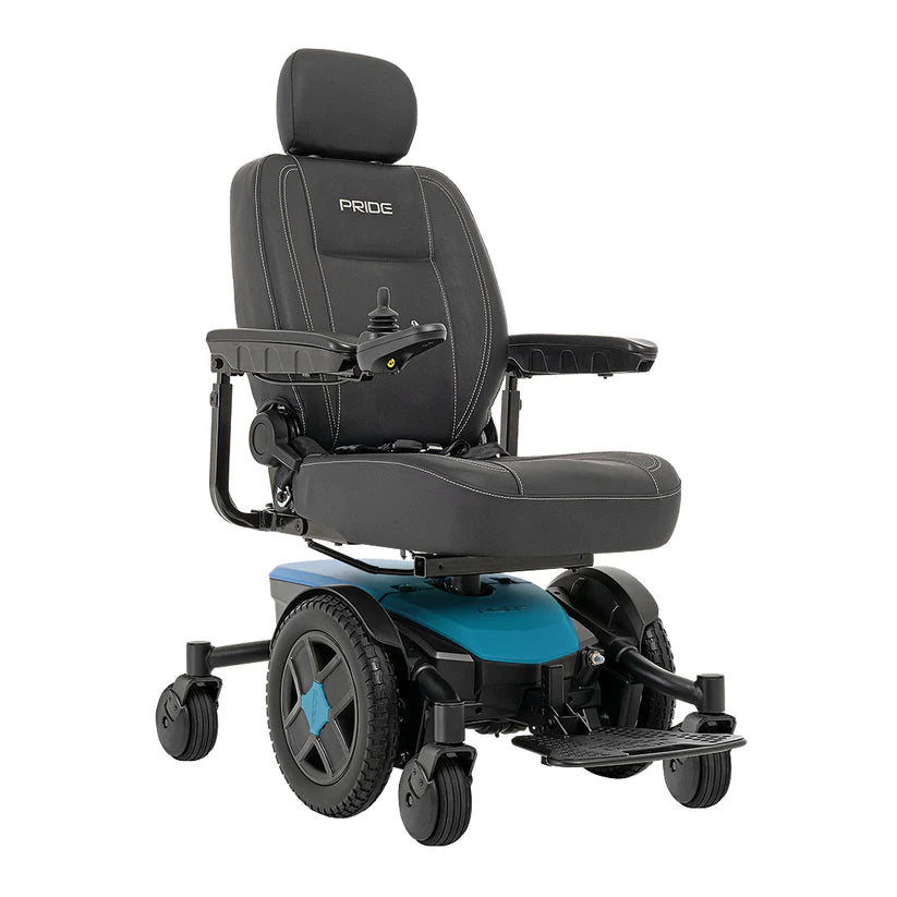 Pride Jazzy EVO 613 Power Chair black seat with blue base and joystick control for mobility