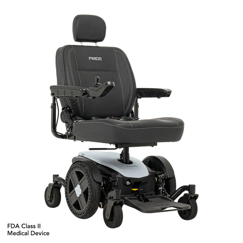 Pride Jazzy EVO 614 Power Chair in black with adjustable headrest and armrests for enhanced mobility