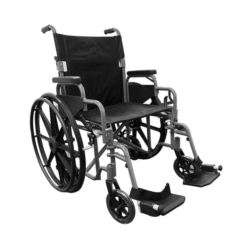 Rhythm Combo Wheelchair with black seat and backrest featuring large rear wheels and foldable footrests